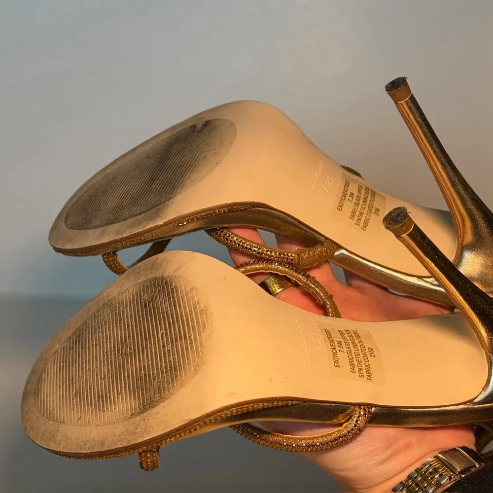Steve Madden Heels Sandal Women 7.5 Gold Exotica Spiral Rhinestone Wrap Stiletto